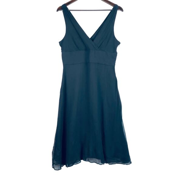 J.Crew V-Neck Front & Back Black Silk Sleeveless Cocktail Dress - Size 12 Y2K - Picture 1 of 14